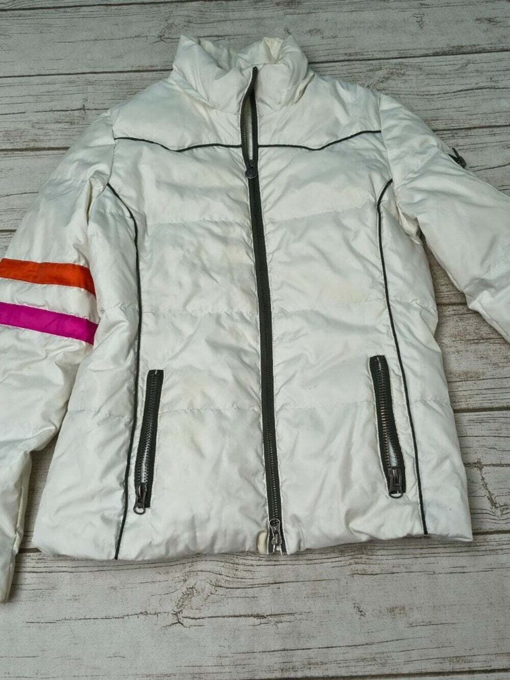 Roper Vintage Style Western Ski Puffer Jacket White Stripe Womens Small
